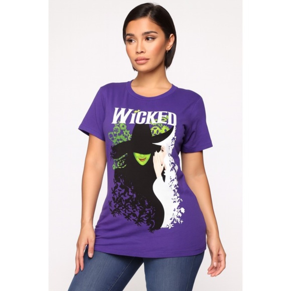 Wicked Musical Broadway Theatrical Graphic T Shirt Purple Cotton Short‎ Sleeve